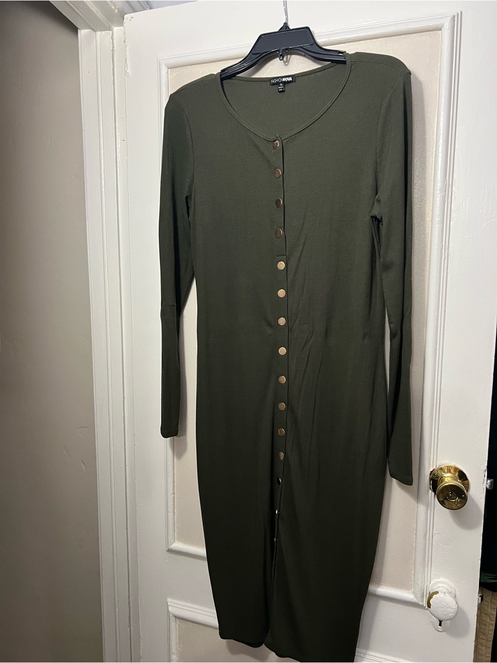 Fashion Nova Olive Green Button-Front Maxi Dress